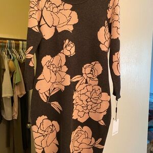 Calvin Klein Long Sleeve Floral Dress - Black and Pink